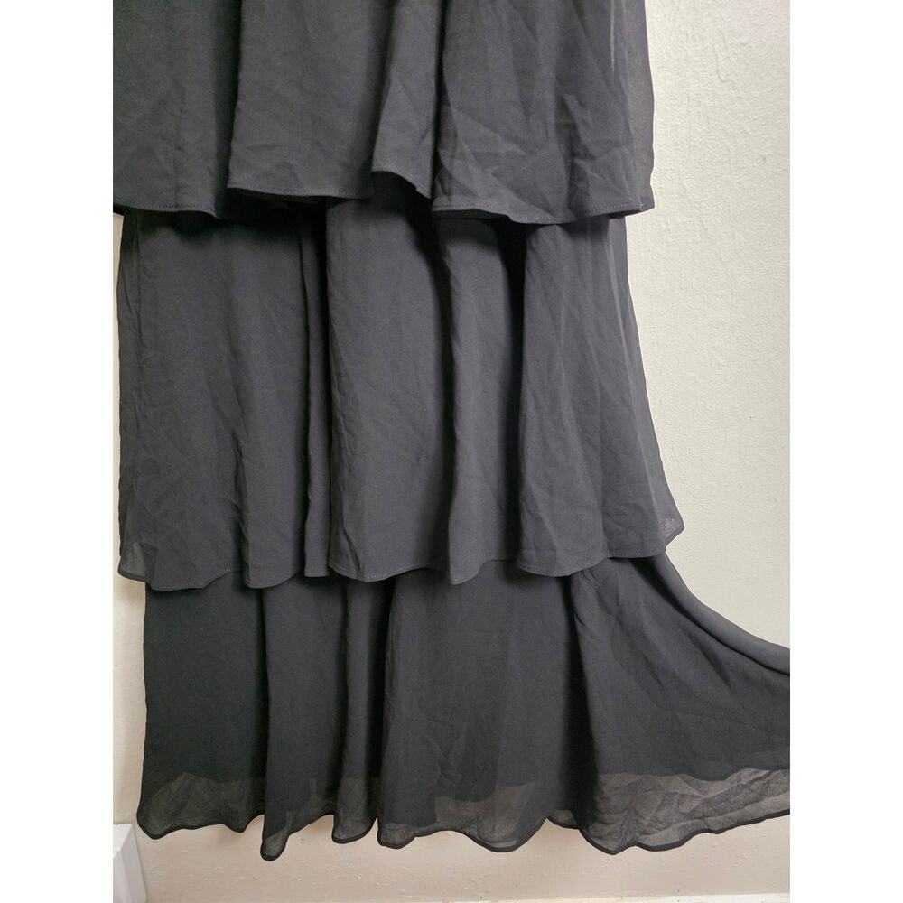 Lulus Carlynda Black Tiered Bustier Chiffon Basque Waist A Line Maxi Dress M - Picture 8 of 14